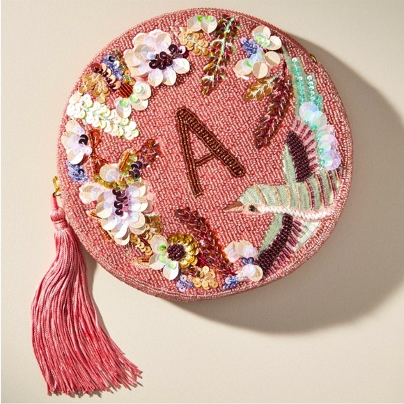 Anthropologie Handbags - NWT Anthropologie Beaded Holiday Monogram "A" Embellished Bag no crossbody chain
